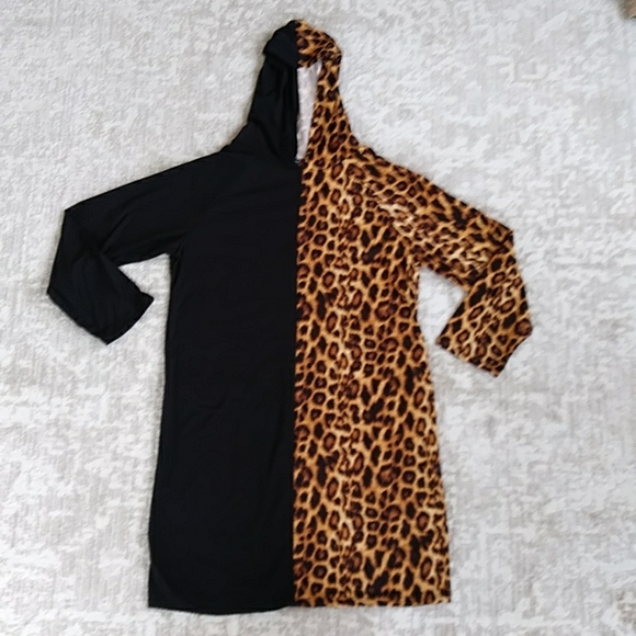 NWOT Arabella Color Block Leopard Print Hooded Dress 1X Black Brown - Picture 4 of 16